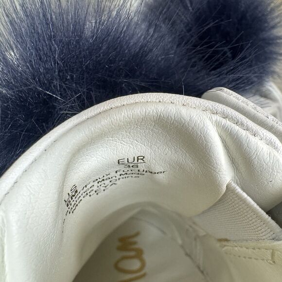 Sam Edelman Leya White Sneakers Shoes Faux Fur Pom Pom Size 6 - Picture 10 of 10